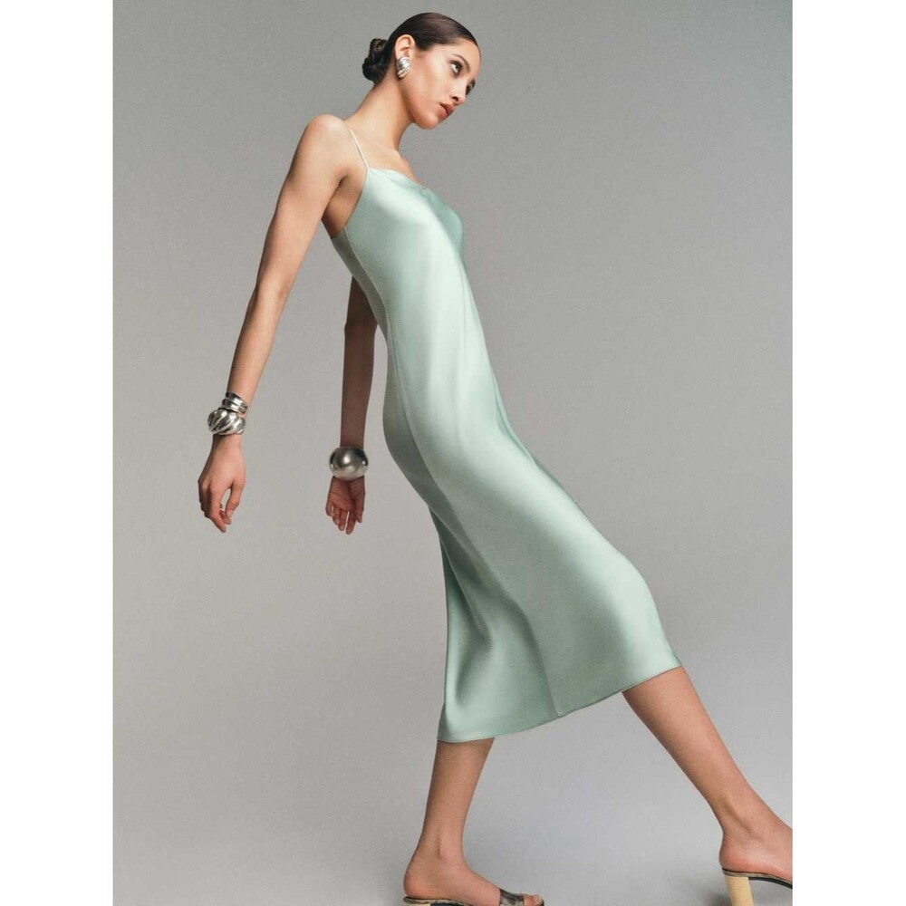 NWOT Reformation Cardi Silk Dress Elegant Mint Green Slip Dress  Orig. $278 - Picture 5 of 14